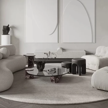 Современный простой креативный чайный столик из черного закаленного стекла для небольшой квартиры в гостиной диван круглый журнальный столик из натурального мрамора