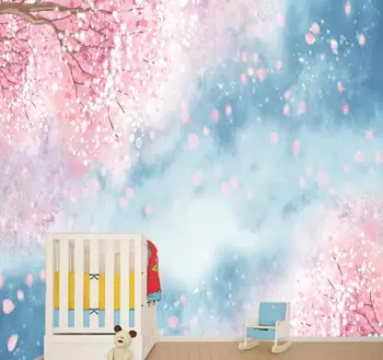 Пользовательские 3D обои фреска теплый романтический розовый цвет вишни спальня ТВ фон спальни стена papel pintado de pared