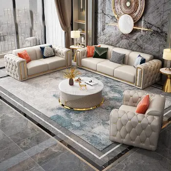 Итальянская минималистичная роскошная мебель для гостиной, большой диван, комбинированный диван из белой кожи, большой тип квартиры