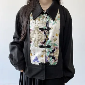 Весенняя персонализированная женская рубашка Поло с дисковой пряжкой в китайском стиле с длинным рукавом 2023, высококачественные рубашки с винтажным принтом