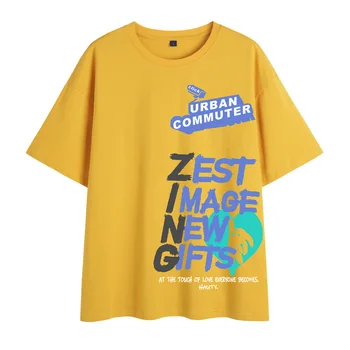 Мужская свободная футболка с коротким рукавом в Гонконгском стиле молодежная футболка с круглым вырезом 2023 summer tide бренд плюс размер