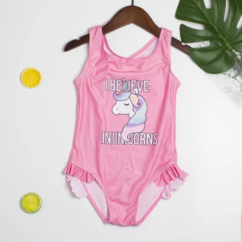 цельный купальник с единорогом для девочек, лето 2021, новые модные розовые купальники для маленьких девочек, милая пляжная одежда, купальник с единорогом g51-jx3