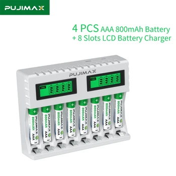 PUJIMAX 8-Слотное Зарядное Устройство AAA /AA Ni-MH Ni-Cd + 4 шт Аккумуляторных Батарей AAA 800mAh 1.2V для Игровых Консолей Экологически