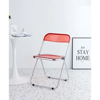 Красный Прозрачный складной стул Стул из пластика для гостиной из ПК, сиденье из красной стали [на складе в США]