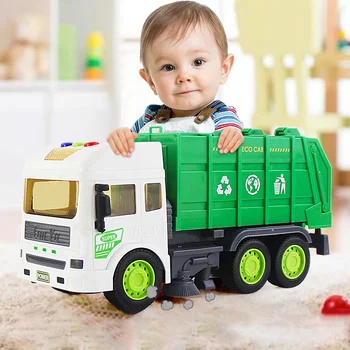1: 14 имитация инерционного мусоросортировочного инженерного транспортного средства, имитация звука и света для детей, игрушка-мусоровоз.