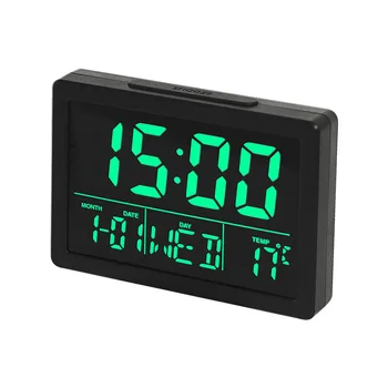 Цифровой будильник с большим светодиодным дисплеем времени, определяющий температуру, часы с функцией повтора для прикроватного столика в спальне, черный и зеленый