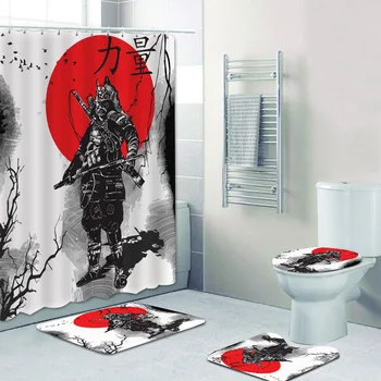 Набор занавесок для душа с портретом японского воина-самурая, Японская армейская художественная роспись, Занавески для ванной, Коврики для ванной, Коврики для мужчин, домашний декор
