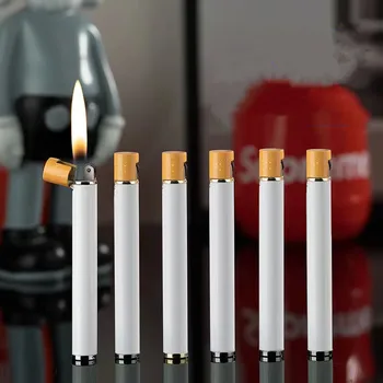 Креативная металлическая зажигалка в форме сигареты, Бесплатный шлифовальный круг, карманный Мини-компактный фонарик, зажигалка для улицы, Бутановая газовая зажигалка
