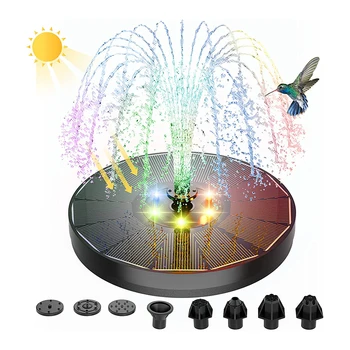Водяной насос для солнечного фонтана с цветными светодиодными лампами для купания птиц 3 Вт с 7 насадками и 4 фиксаторами Плавающий садовый резервуар для пруда