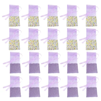 20шт марлевых мешочков с лавандой, ароматический мешочек, пустые пакетики-саше для гардероба, автомобиля (светло-фиолетовые цветочные и светло-фиолетовые, по 10 штук каждого)
