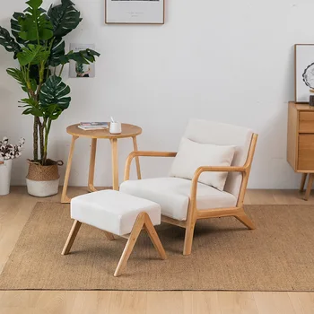 Современный минималистичный диван Nordic One Seat Lazy Sofa Спальня Гостиная Тканевый шезлонг Деревянный диван-кресло Мебель для дома