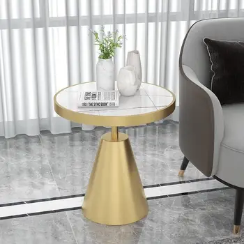 Роскошный приставной столик Nordic Light, круглый мраморный диван, угловой столик, современный гостиничный столик с каменной плитой Golden Gold Tube, маленький журнальный столик
