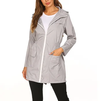 Женское непромокаемое пальто, куртка до бедер с капюшоном, ветровка из мягкой ткани с карманами, тонкий плащ для пеших прогулок