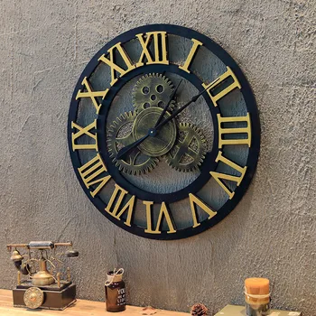 Ретро Промышленное оборудование, настенные часы, декоративные старинные деревянные настенные часы, часы в стиле эпохи, Настенный декор для стен комнаты, 3D Большие классические часы