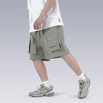 Silenstorm 22ss, шорты с многослойным карманом на молнии в виде полумесяца, пояс на шнурке, технологичная эстетичная уличная одежда