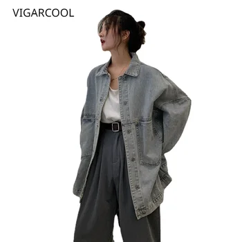 Джинсовая куртка для женщин на весну и осень в гонконгском стиле ретро шикарный кардиган топ Корейская версия свободного кроя тренд 2023 года