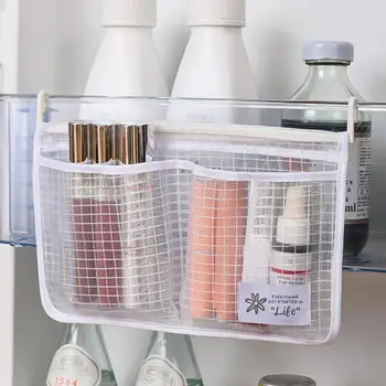 Сетчатая сумка для хранения в холодильнике с двумя решетками, Подвесной Органайзер для приправ с крючком, карман для органайзера для кухонного холодильника