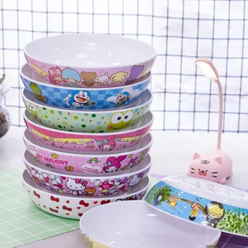 Sanrio Kawaii Hello Kitty Bowl My Melody Мультяшная Милая Меламиновая Круглая тарелка глубиной 8 дюймов в подарок из аниме для домашнего ресторана