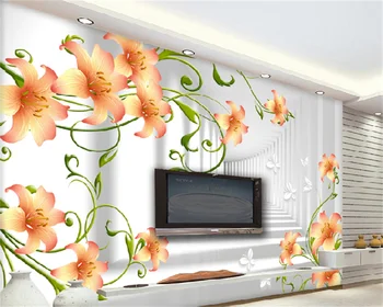 Обои на заказ современный минимализм свежее 3D трехмерное пространство lily роскошная гостиная спальня ТВ фон настенная роспись