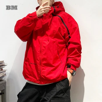 Американская уличная одежда, Модная куртка-карго в стиле хип-хоп с капюшоном, Мужская одежда, Японские Повседневные Походные куртки Harajuku, Корейское Красное Пальто