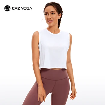 CRZ YOGA Pima, хлопковые укороченные топы для женщин, тренировочный кроп-топ, Спортивные рубашки без рукавов, свободные топы для йоги
