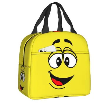 Мультяшная шоколадно-желтая сумка для ланча с конфетным лицом для женщин-холодильник, термоизолированный ланч-бокс, сумки-контейнеры для пикника