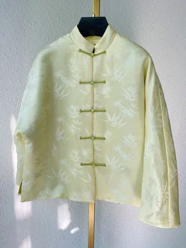 Новый Китайский Стиль Пластинчатая Пряжка В Китайском Стиле Кремово-Желтое Пальто Женская Белая Куртка