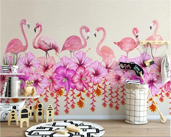 beibehang Современные минималистичные обои ручной росписи с цветами фламинго, скандинавские трехмерные обои для домашнего декора