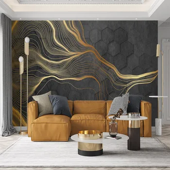 Пользовательские 3d минималистский свет роскошные золотые геометрические линии креативная геометрическая фреска спальня гостиная диван телевизор фоновые обои