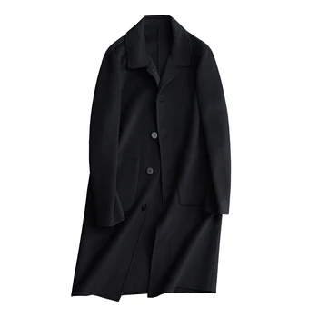 Тонкое двустороннее шерстяное пальто ручной работы, зимнее мужское шерстяное теплое пальто средней длины, деловое повседневное пальто для пожилых джентльменов