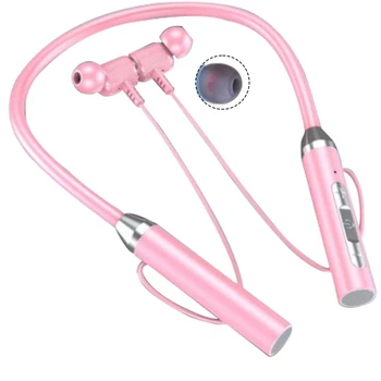 Беспроводная Bluetooth-гарнитура шейного типа, Стерео шумоподавление, Универсальная подключаемая карта, Спортивная ушная гарнитура, микрофон, Розовый