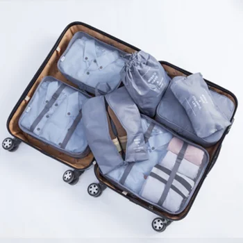 Дорожные сумки для хранения на шнурке из 7 предметов, Саржевый чемодан из семи комплектов, сумки для сортировки одежды, Органайзеры для макияжа