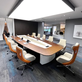 Конференц-стол из массива дерева, длинный стол, простая современная комбинация большого конференц-стола и стула для конференц-зала, краска