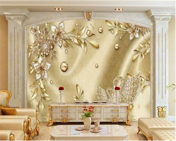 beibehang обои для стен домашний декор behang Шелковые обои Премиум-класса Европейская Роскошь Золотой Цветок Ювелирные Изделия Настенная бумага de parede 3d