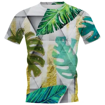 HX Fashion Мужская футболка, Гавайи, Полинезия, сращивание листьев тропических растений, футболки с принтом, Пляжные топы, мужская одежда, прямая поставка