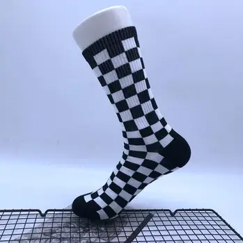 Осенне-зимние женские черно-белые носки в шахматном порядке, мужские хлопковые носки унисекс в стиле хип-хоп