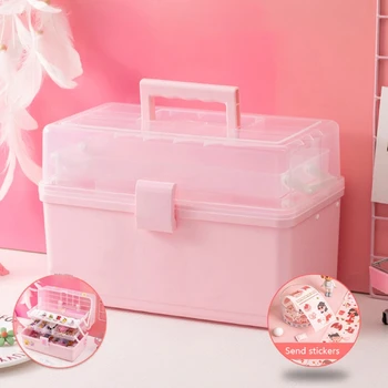 Креативный Розовый Пластиковый Ящик Для Хранения с Ручкой, Многослойный Детский Бант Для Волос, Контейнер Для Хранения, Многоцелевой Органайзер