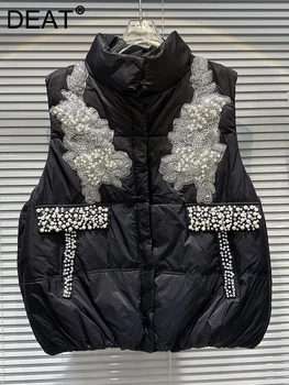 Женское хлопчатобумажное теплое жилетное пальто с жемчужным бисером, вышивка крючком, безрукавка с цветочным стоячим воротником, осень 2023, 11XX6073