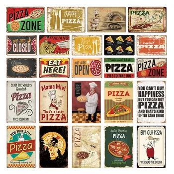 Жестяная табличка с надписью Pizza Zone Металлическая Винтажная Металлическая Вывеска Декор стен для кафе ресторана-бистро Pizza Zone Декоративная Металлическая пластина