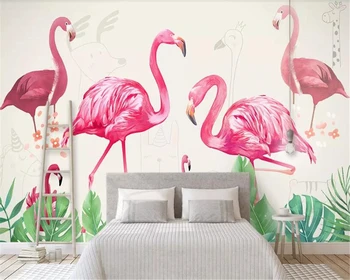 beibehang papel de parede Пользовательские наклейки обои обои для детской комнаты с мультяшным фламинго домашние обои для стен в рулонах