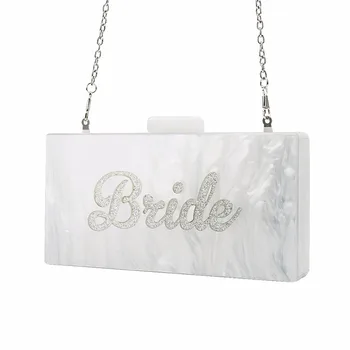 Жемчужно-белый с серебряным блеском Клатч с именем невесты, акриловая коробка, сумки, женские вечерние сумки, модные пляжные клатчи ручной работы, хлопки