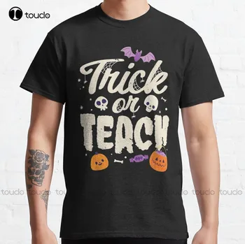 Забавный костюм учителя на Хэллоуин 2021, подарок, трюк или обучающая милая футболка для учителя Хэллоуина, веселый трюк или обучающая школьная футболка для учителя Хэллоуина
