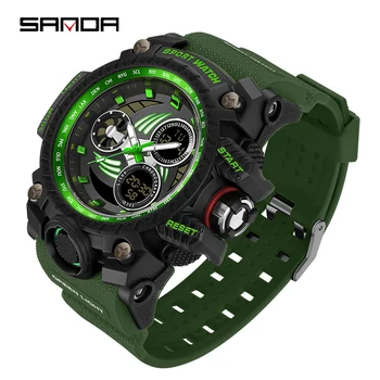 Мужские спортивные военные часы SANDA от ведущего бренда G Style, водонепроницаемые часы-будильник, секундомер, кварцевые наручные часы с двойным дисплеем времени для мужчин
