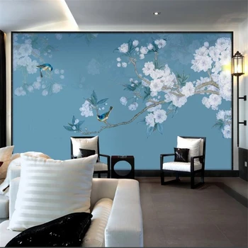 обои на заказ beibehang 3d фрески новые китайские цветы и птицы ручной росписи Китайская живопись цветы открываются богатые 3D обои