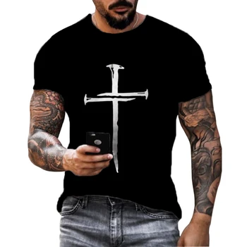 Мужская футболка Christ Jesus с 3D крестовым принтом, короткий рукав, винтажный топ в стиле Харадзюку, футболка большого размера, мужская летняя повседневная одежда