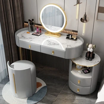 Туалетный столик из массива дерева в скандинавском стиле для домашней мебели, туалетные столики для спальни со светлым зеркалом, Высококлассный туалетный столик для макияжа класса люкс
