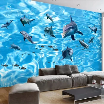 подводная лодка wellyu 3D, красивые дельфины, настенная роспись с акулами, телевизионный фон, большие настенные обои на заказ, настенная роспись Papel de parede.
