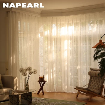 Кружевная занавеска NAPEARL с цветочным узором из марли Прозрачная занавеска из прозрачного тюля для спальни гостиной Украшения дома 1ШТ
