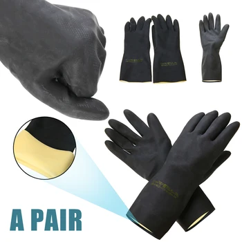 Перчатки из натурального каучука повышенной прочности, черные, устойчивые к кислотам и щелочам, химические перчатки-рукавицы, Противоскользящие, не режущие Резиновые перчатки