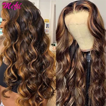 Выделите парик из человеческих волос Медово-русый Объемный парик из человеческих волос на кружеве спереди коричневого цвета для женщин HD 360 Полный парик на кружеве спереди